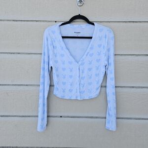 Playboy by Pac Sun light blue bunny print cropped cardigan medium